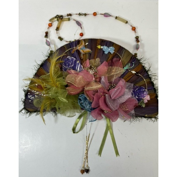 Mary Frances Handbags - Mary Frances Handbag Multi Colored Handmade Chiffon Satin Beads Butterfly Fan